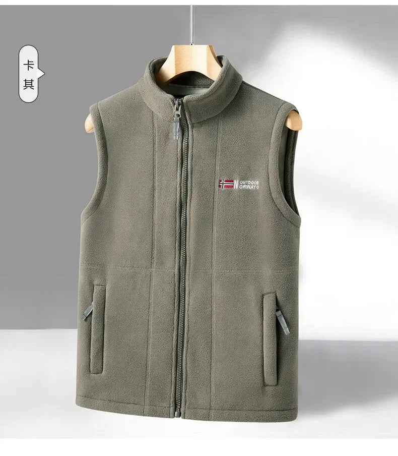 Outerwear Fleece Vest Men Autumn Winter Sleeveless Fleece Jacket Solid Color Warm Vest Outdoor Casual Fashion Hiking Polar Suit