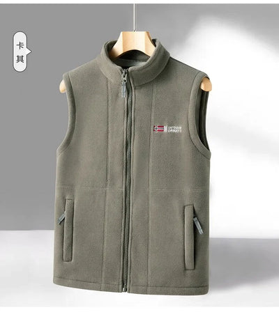 Outerwear Fleece Vest Men Autumn Winter Sleeveless Fleece Jacket Solid Color Warm Vest Outdoor Casual Fashion Hiking Polar Suit