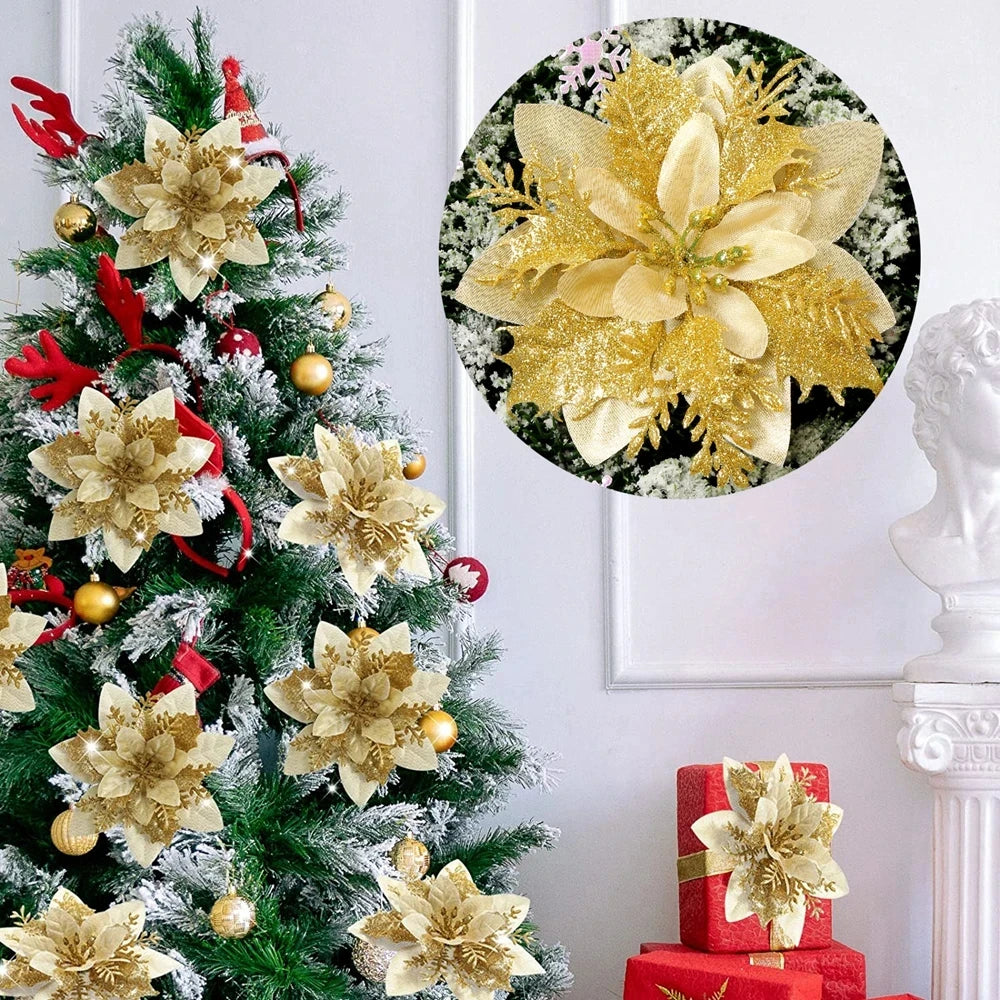Merry Christmas Ornaments Christmas Tree Decorations for Home New Year Wedding Party Decor Artifical Flower Ornaments For New