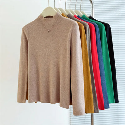 Sweaters Autumn Women Mock Neck Ruffles Sweater Long Sleeve Knitted Bottoming Solid Pullovers Jumpers Casual Sweater Winter