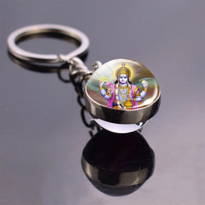 Hinduism Keychains Glass Ball Pendant Ganesha Lakshmi Shiva Goddess of Wealth Key Chains Amulet Indian Buddhist Jewelry