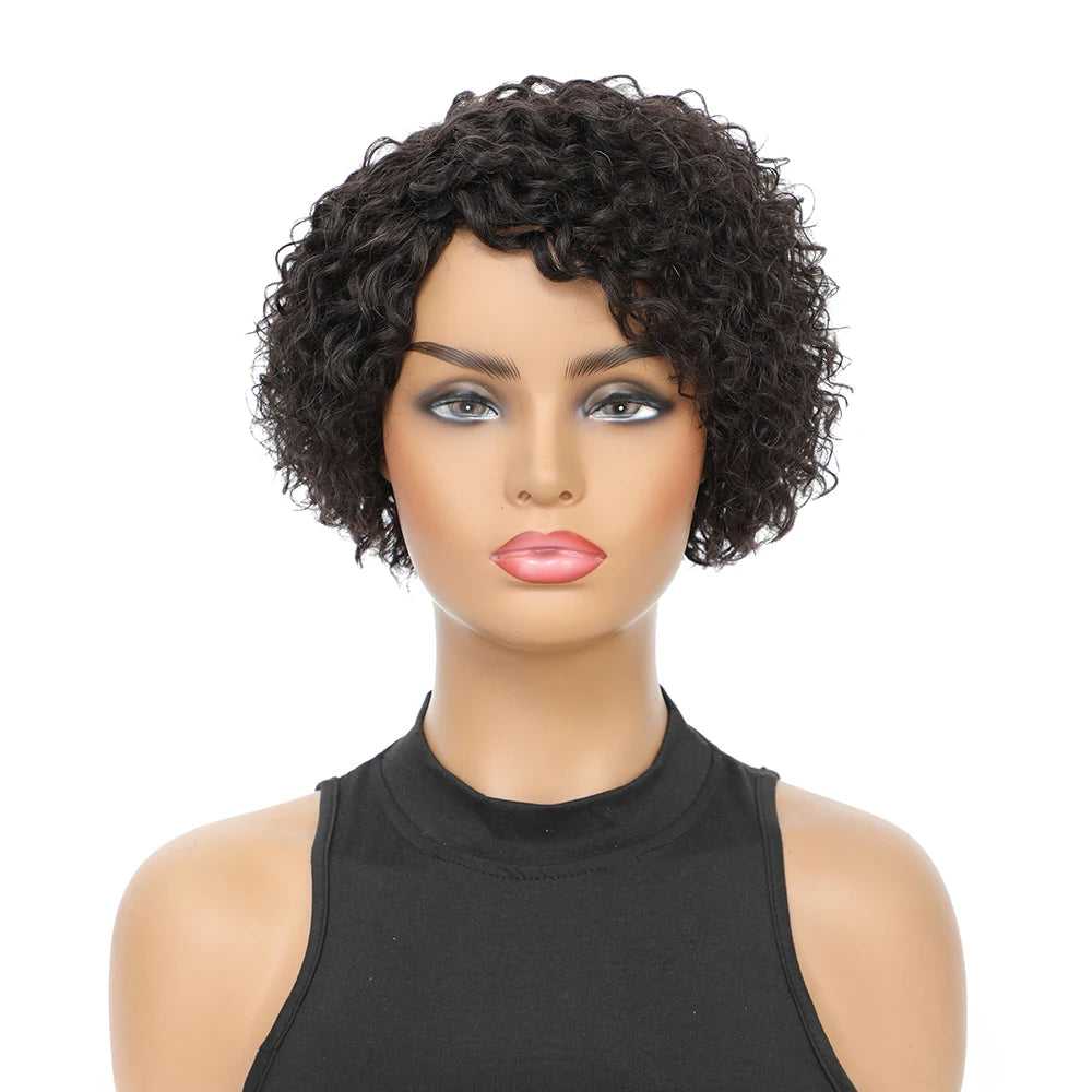 Short Kinky Curly Human Hair Wig Afro Short Wigs Pixie Cut Wig Human Hair No Lace Front Natural Brazilian Hair Wigs For Women