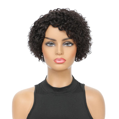 Short Kinky Curly Human Hair Wig Afro Short Wigs Pixie Cut Wig Human Hair No Lace Front Natural Brazilian Hair Wigs For Women