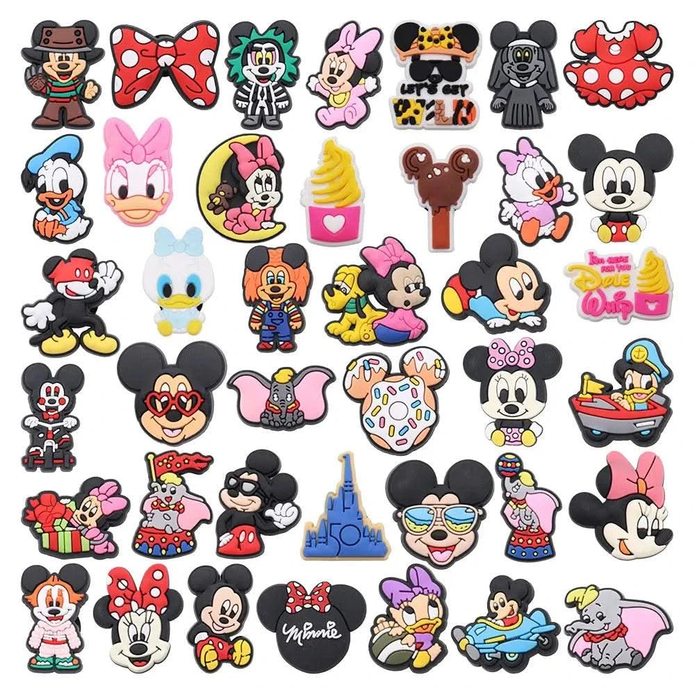 10-40pcs Disney Mickey Minnie Cartoon PVC Shoe Charms Fit Wristbands DIY Sandal Hole Kids Shoes Buckle Ornaments Party Gift