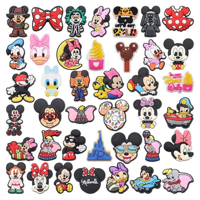 10-40pcs Disney Mickey Minnie Cartoon PVC Shoe Charms Fit Wristbands DIY Sandal Hole Kids Shoes Buckle Ornaments Party Gift