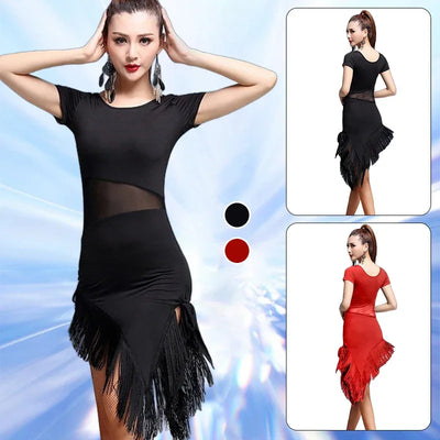 Women Sexy Latin Dance Dress Fringe Dresses Latin Ballroom Cha Cha Rumba Tango Samba Prom Tassel Split Practice Dance Costume