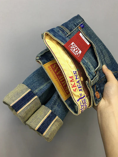 12.5oz Red Selvedge Denim Jeans for Men 99% Cotton High Quality American Vintage Casual Spring Autumn Tapered Straight Pants 5KM