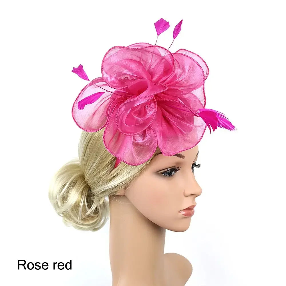 Top Hat Royal Ascot Race Flower Mesh Headband Fascinator Hats Headwear Cocktail Tea Party Feather Flower Headband