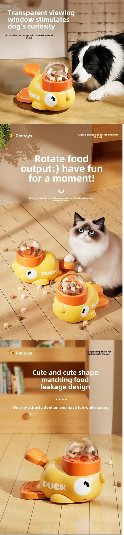 Pet Snack Feeder Dog Food Dispenser Automatic Feeder Puppy Cartoon Duck Design Used to Train Dogs Accessories Cats Cat Supplies