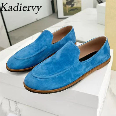 Suede Leather Loafers Woman Fringe Decor Casual Shoes Round Toe Slip-on Daily Lightweight Office & Career Flat Shoes Women