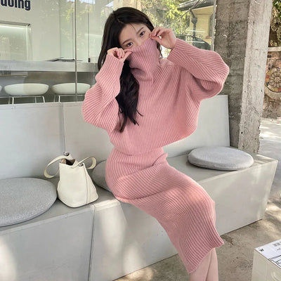 Knitted Dress Korean Version 2025 Autumn and Winter New Small Dress, Socialite Set, Winter Sweater Dress Two-piece Set for Women