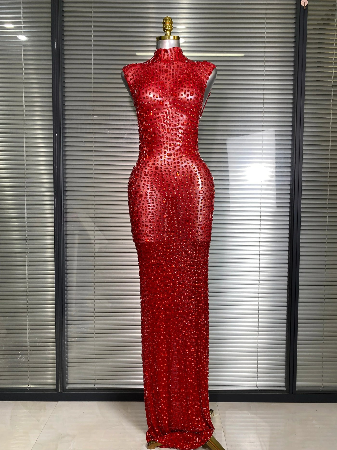 Women Sexy Mesh Crystal Diamonds Black Maxi Dress See Through Party Singer Stage Performance Costume