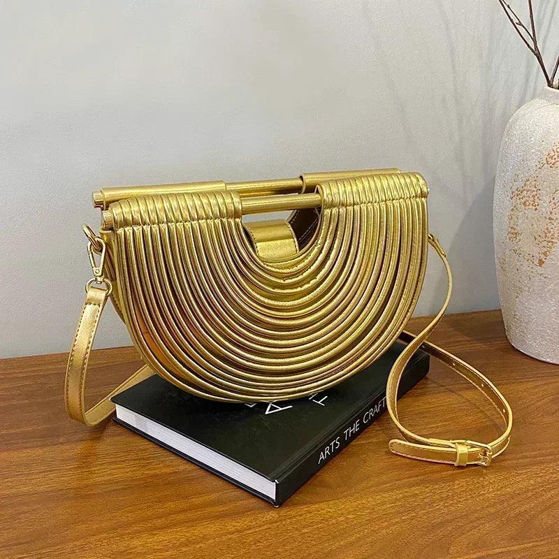 Handbags for women 2025 new gold luxury designer brand handwoven noodle bags rope knotted pulled half moon silver