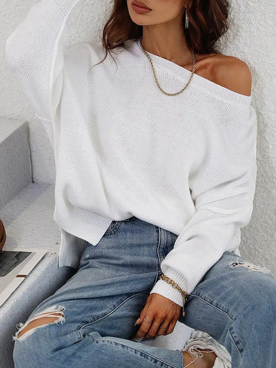 Fashion Oversized Sweaters For Women 2025 Autumn Loose O Neck Knit Sweater With Split Pull Knitted Pullover Women Oversize Grey