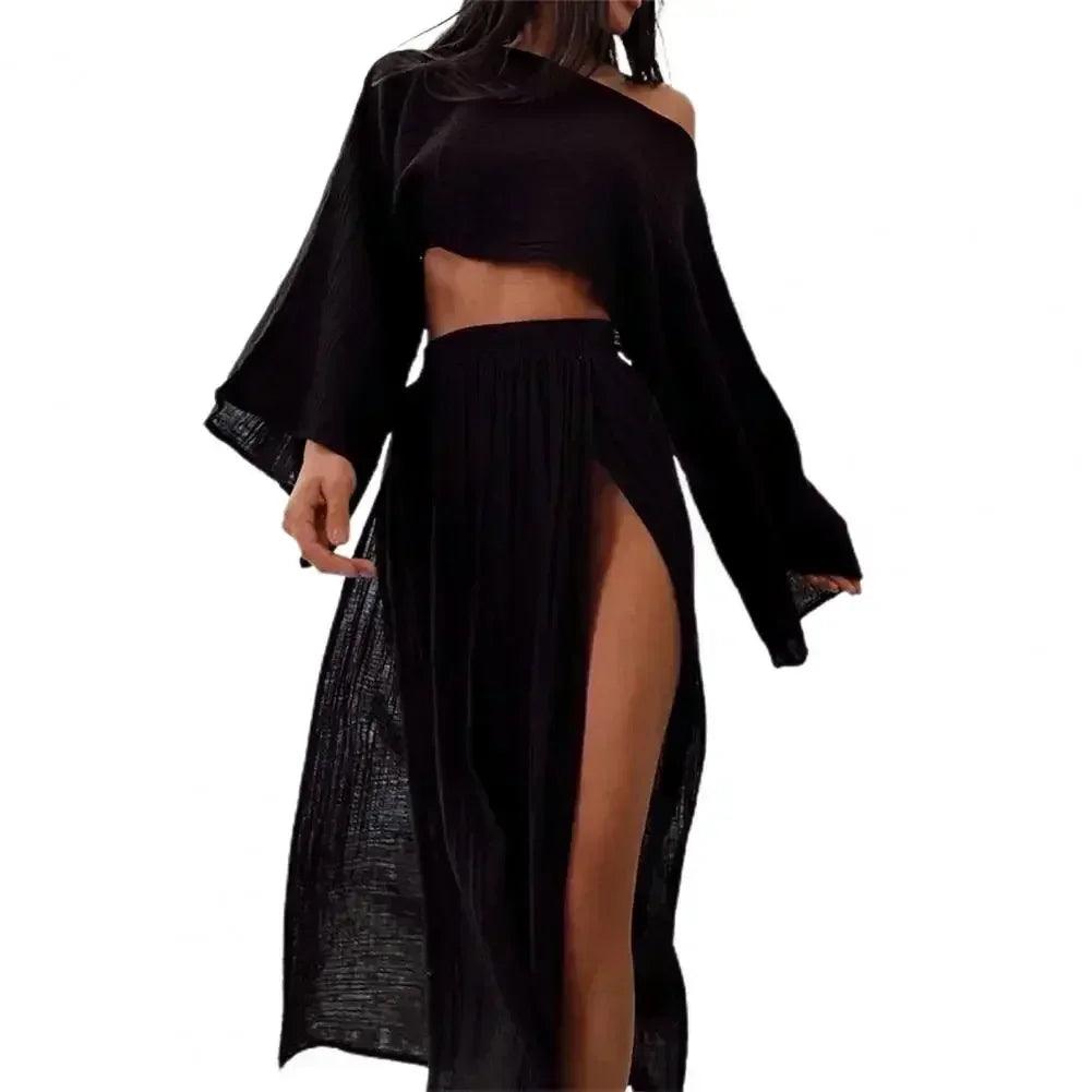 2 pcs/set women crop top ski rt set