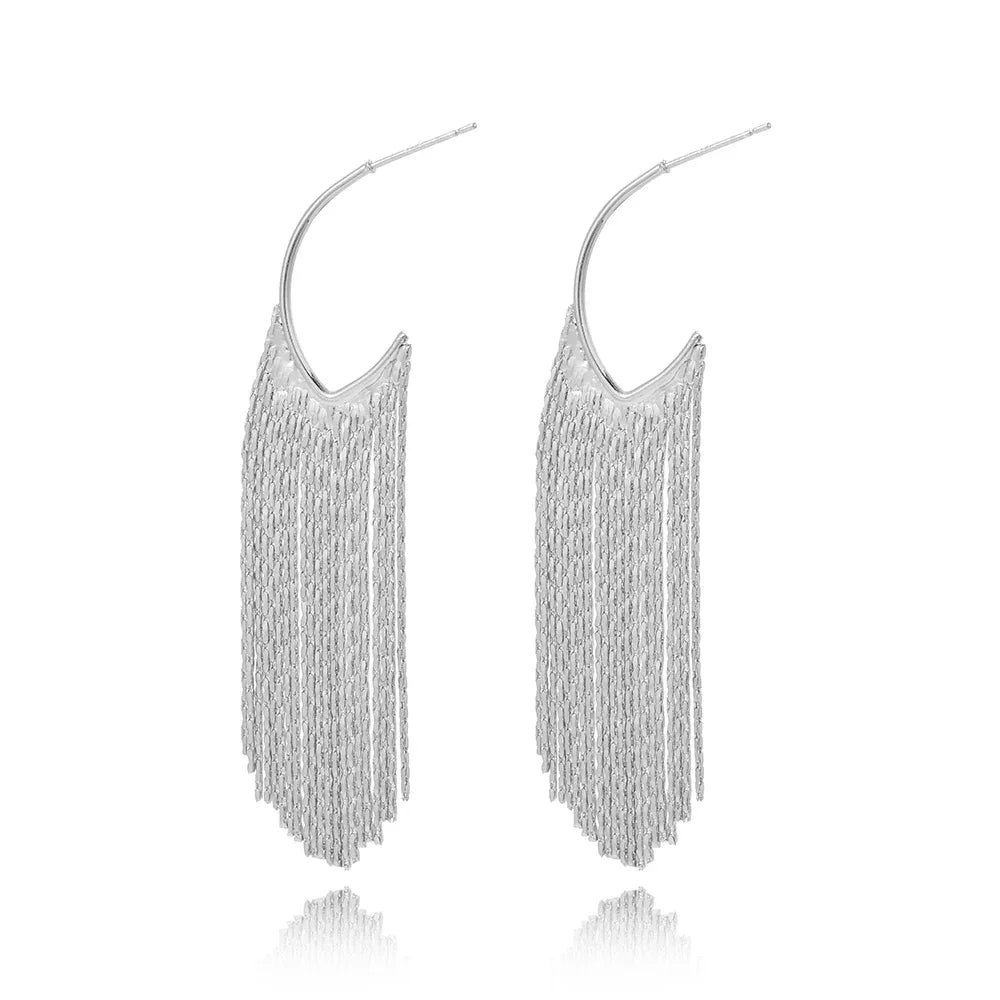 Fashion Statement Long Statement Gold Plated Bling Tassel Earring For Women Female Stainless Steel Wedding Daily Pendant Jewelry