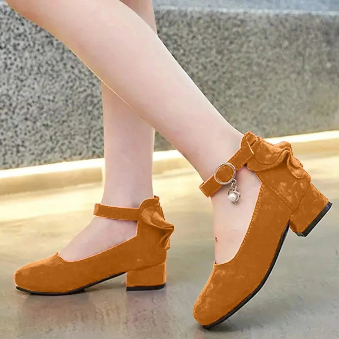 Kids Velvet Black Pink Leather High Heeled Shoes 3-15T | Princess Sandals for Girls | For Party, Wedding, Dance | Children's Fashion