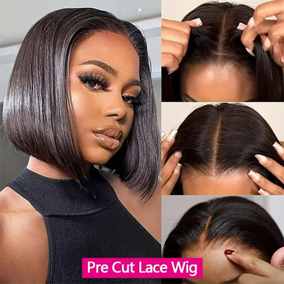 Bob Wig Human Hair 4x4 Glueless Wigs Human Hair Pre Plucked Pre Lace Frontal Wigs 180% Density Straight Short Wigs for Woman