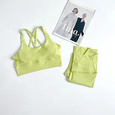 2 Pieces Yoga Set Women Gym Set Workout Clothes Sports Suits High Waist Leggings Cross Straps Fitness Bra Running Tracksuit👚👍️
