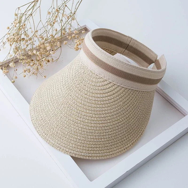 Fashionable Women's Sun Hat Sunscreen UV Resistant Beach Sun Hat Casual Hat Lafite Grass Woven Top Hat Suitable for Summer Women
