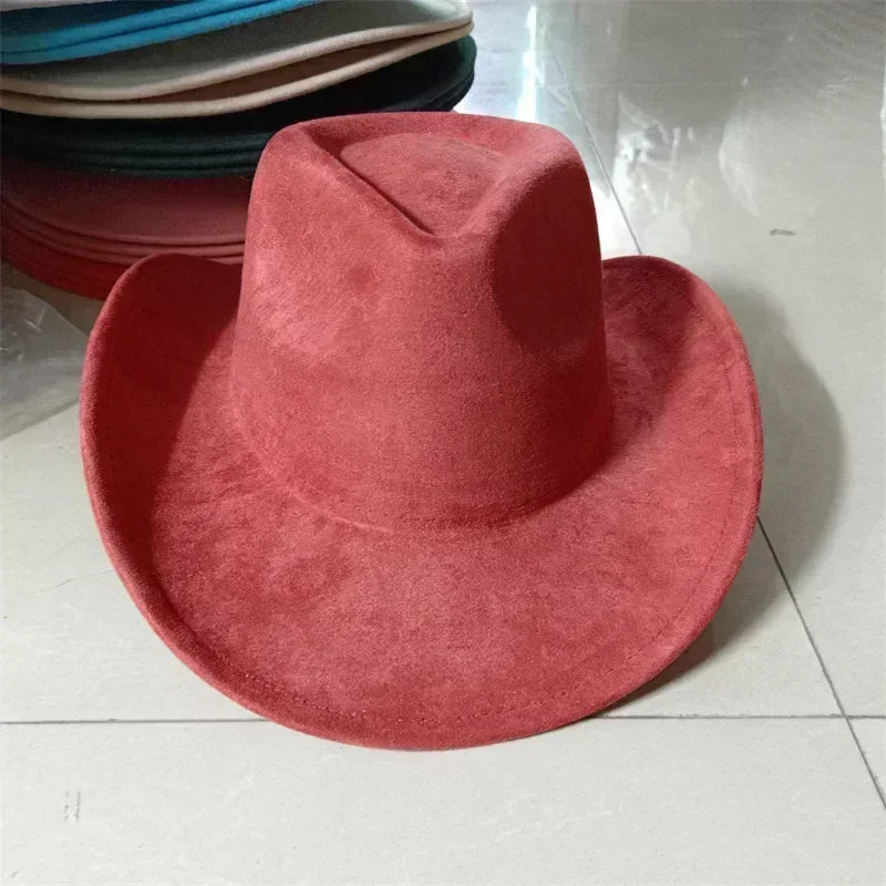 Western suede leather 7.5cm denim women’s fedora hat men’s church jazz fashion travel party 2024