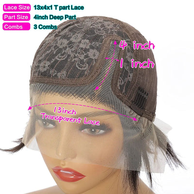Human Hair Wigs Short Straight Bob Wig T Part Transparent Lace Wig For Women Preplucked Hairline Pixie Cut Wig Perruque Femme
