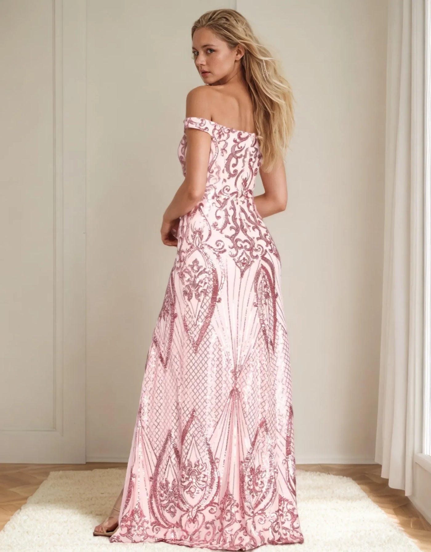 New Ladies Sequined Women's Party Dress Club Sequined Dress Party Split V-neck One-shoulder Dress Vestido Evening Gown