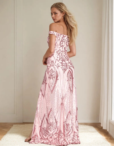 New Ladies Sequined Women's Party Dress Club Sequined Dress Party Split V-neck One-shoulder Dress Vestido Evening Gown