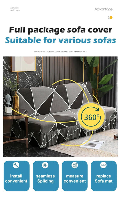 1/2/3Seater Sofa Bed Cover with Elastic Printing Seat Cover Armless Sofa Bed Cover Sofa Covers for Living Room Home Decor