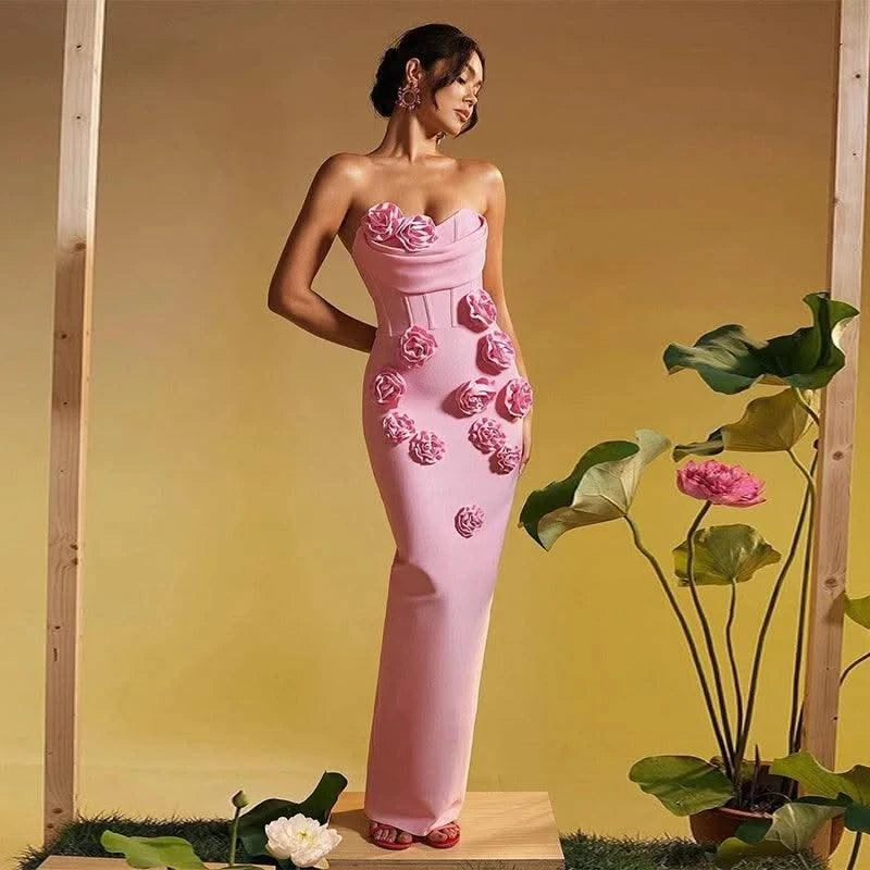 Pink Red Women Off the Shoulder Florals Bodycon