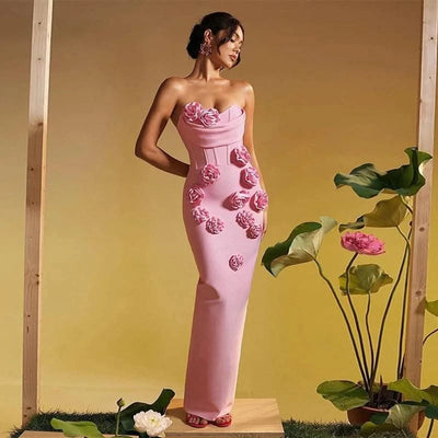 Pink Red Women Off the Shoulder Florals Bodycon