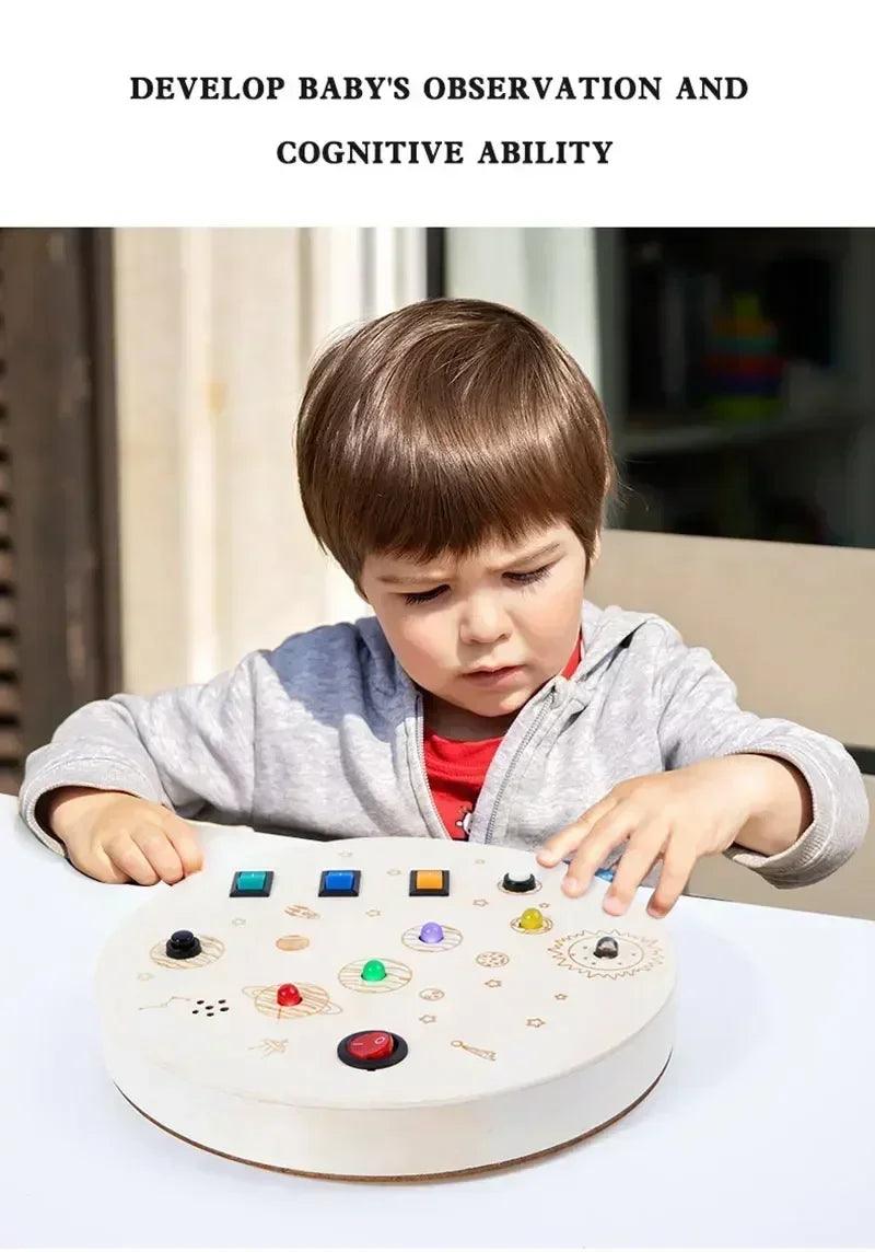Montessori busy board sensory toys wooden with led light switch control travel activities children games for 2-4 years