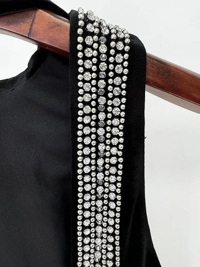 HIGH STREET Newest Fashion 2025 Designer Party Vestido Women's Diamonds Beading Sleeveless Sexy Backless Velvet Long Maxi Dress