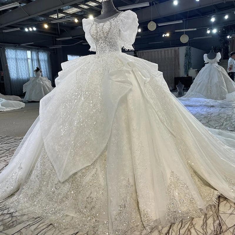 Customized Wedding Dresses For Women Organza Ball Gown O-Neck Wedding Suits For Women Sequined Beading Crystal Suknia Ślubna