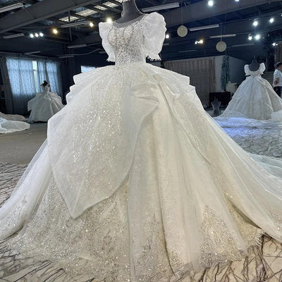 Customized Wedding Dresses For Women Organza Ball Gown O-Neck Wedding Suits For Women Sequined Beading Crystal Suknia Ślubna