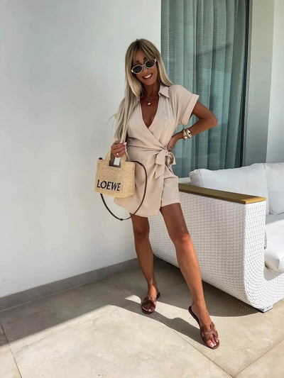 Jumpsuit Women Overalls Letter Print V Neck Cotton Linen Bodysuits Loose Trousers Summer Romper Sexy Streetwear Elegant Bodysuit