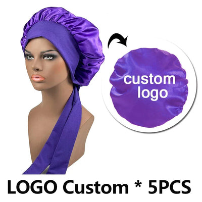 Silk Bonnet For Women Large Sleeping Cap For Hair Care Soft Satin Bonnets With Wrap Tie No Frizz No Fly Aways Hair Bonnets LOGO