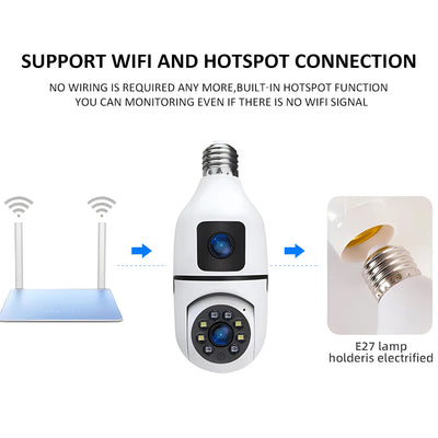 2.4G WiFi Bulb Camera Dual Lens E27 Base Indoor Baby Monitor Wireless Security Protection Video Surveillance Night Vision