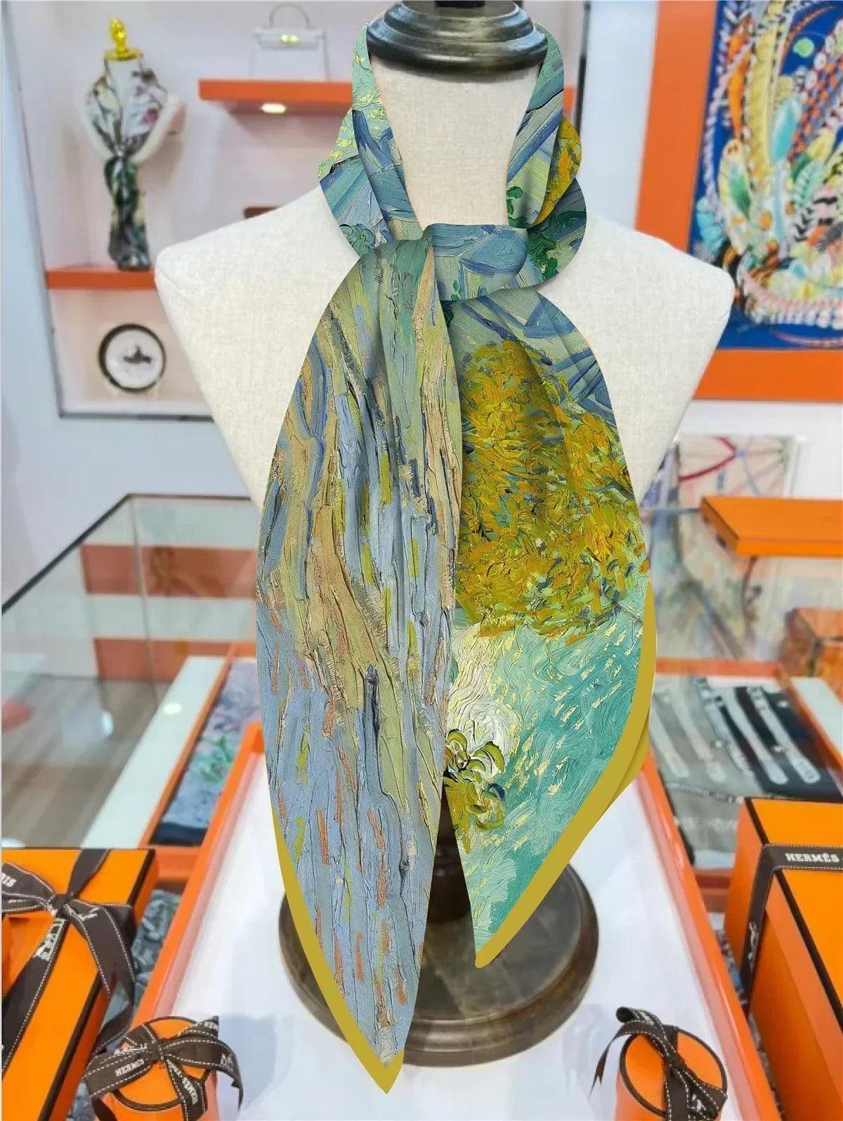 Floral art style oil painting designer scarves women 90cm