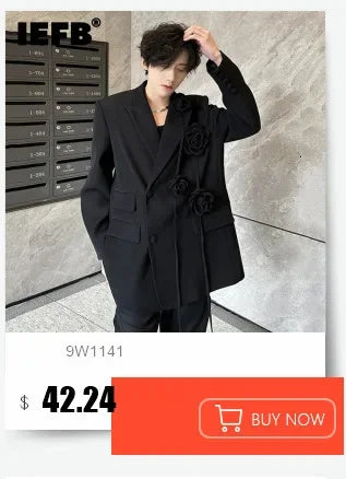 IEFB Korean Style Men's Blazers Double Breasted Shoulder Padded Tops Turn-down Collar Solid Color Loose Male Suit Jackets 9C8669