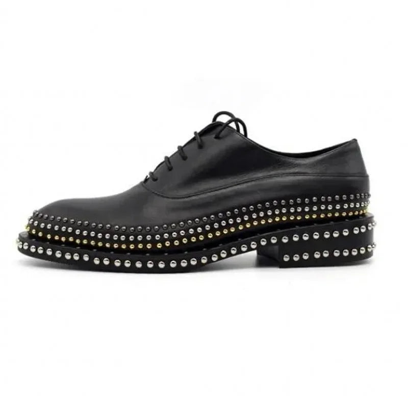 Handmade Rivets Brogue Shoes Wedding Dress Shoe Cow Genuine leather Men Oxfords  Plus Size 38-45