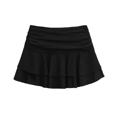 Women's Tiered Ruffle Skirt - High-Low Hem Flowy Layered Mini Skirt Spring Summer