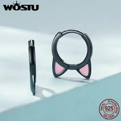 WOSTU Real 925 Sterling Silver Cat Ear Hoop Earrings For Women