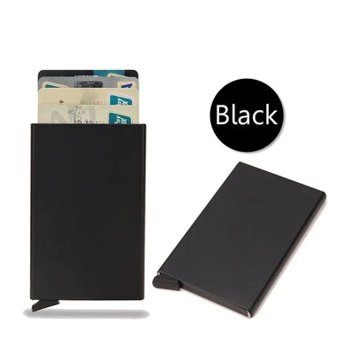 Black Secrid slim wallet with metallic edge and pop-up card mechanism