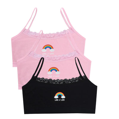 3PCS Teenage Girls Small Training Bras Cute Kids Rainbow Printed Sports Vest Bra Students Children Brassiere Underwear Tube Tops