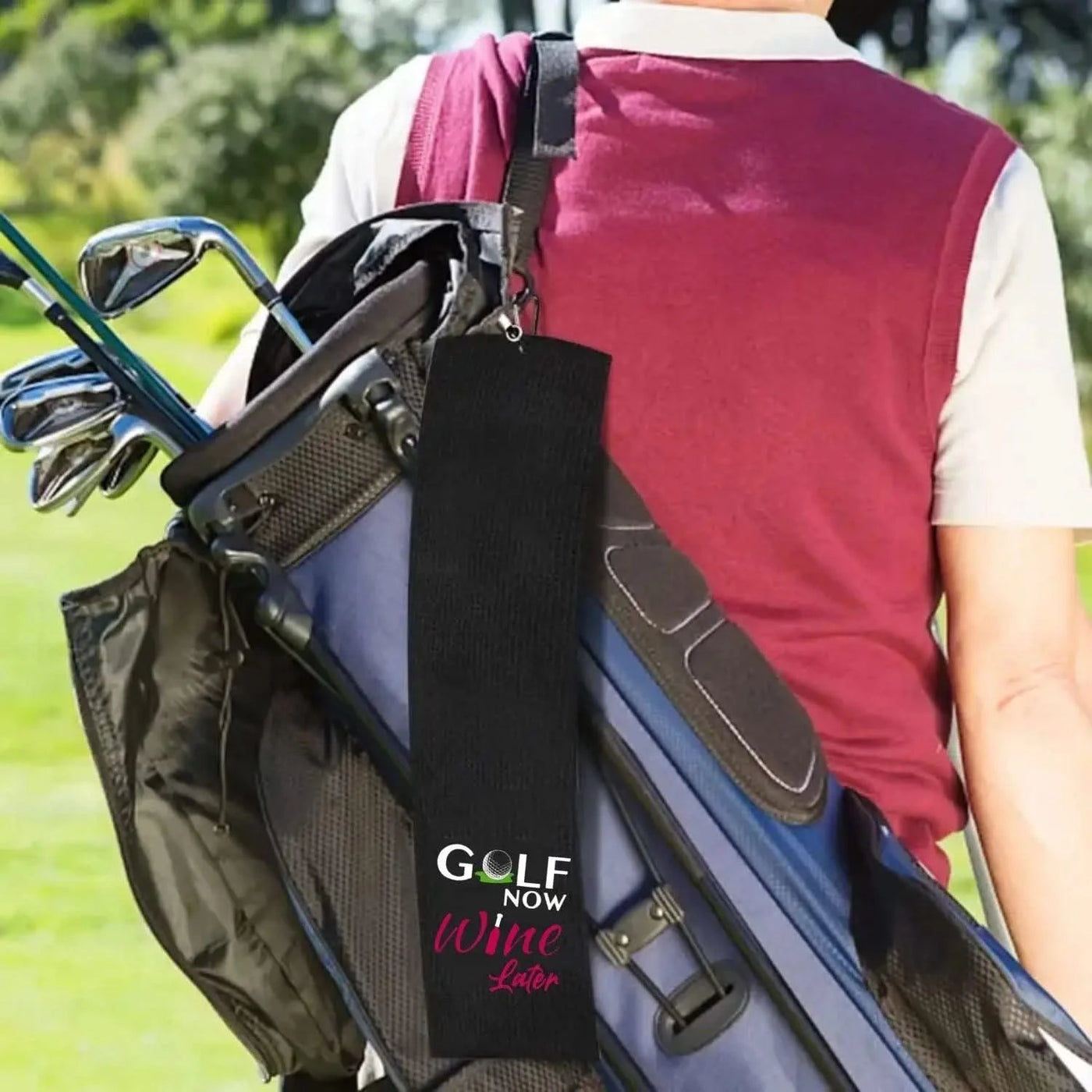 Golf Now Wine Later Golf Towel - Golf Accessories for Women -  Embroidered Golf Towel for Men & Women