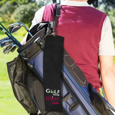 Golf Now Wine Later Golf Towel - Golf Accessories for Women -  Embroidered Golf Towel for Men & Women