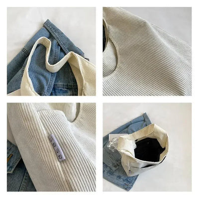 Canvas Shoulder Women's Tote Bag Corduroy Simple Casual Large Capacity Designer Handbags For Women Travel Solid Shopper Bag