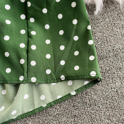 V Neck Sexy Dolman Sleeves Waist Slim Polka Dot Print Jumpsuit Women Wide Leg Trousers Jumpsuit