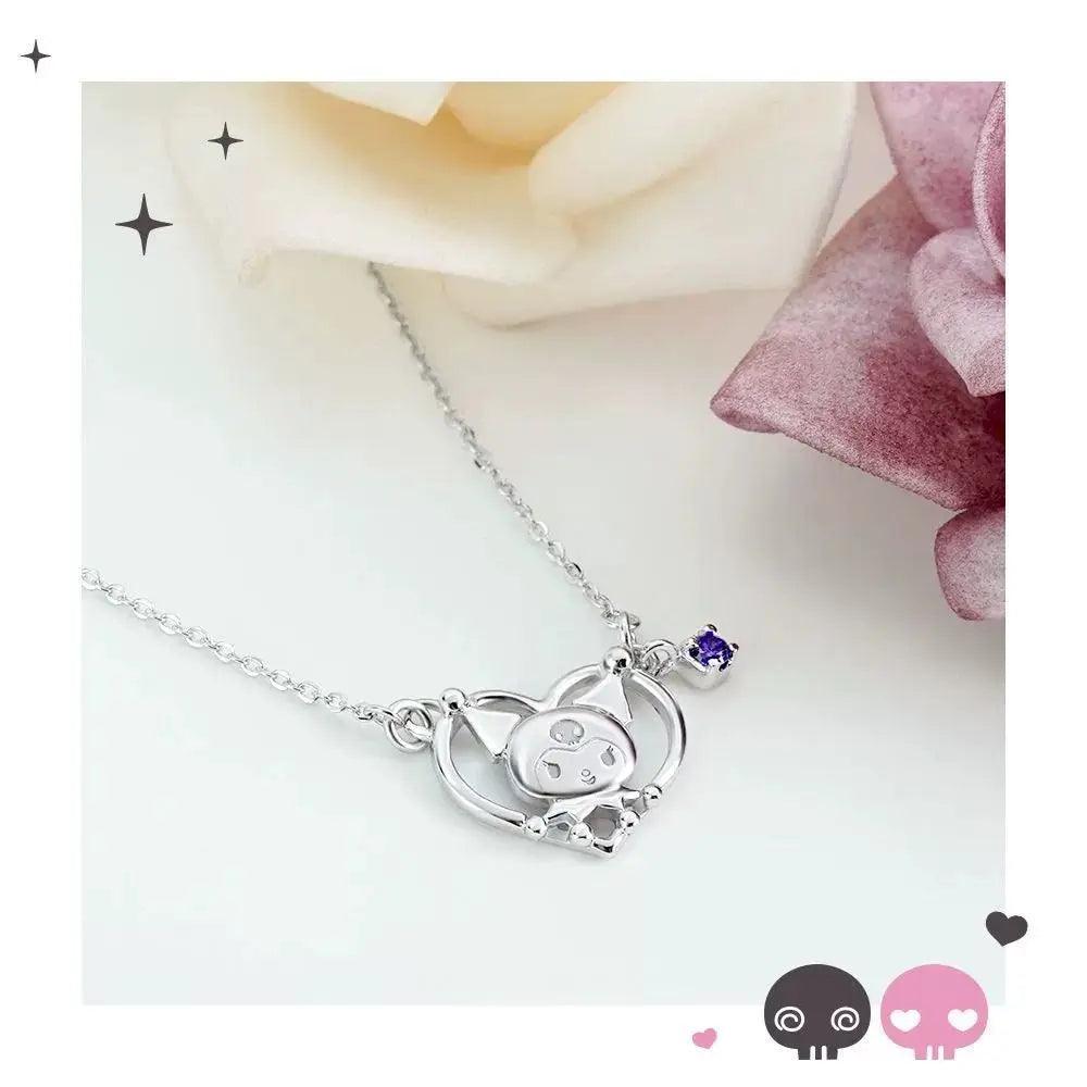 Sanrios luxury necklaces cute anime figure kuromi silver necklace clavicle chain pendant for women jewelry accessories